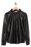 CALVIN KLEIN FAUX LEATHER BUTTON-UP SHIRT