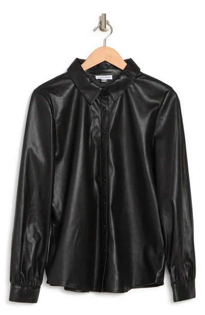 CALVIN KLEIN FAUX LEATHER BUTTON-UP SHIRT 