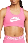 Nike Women's Swoosh Medium-support Graphic Sports Bra In Pinksicle/white/white