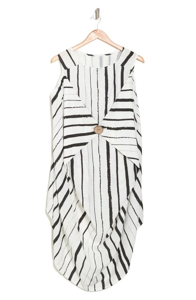 Patrizia Luca Scoop Neck Sleeveless Dot Stripe Print Dress In White Stripe