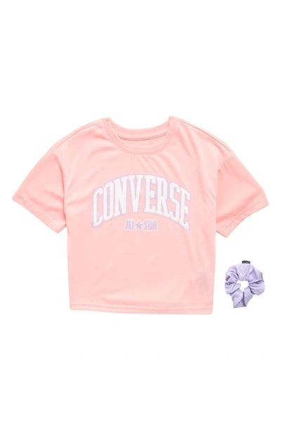 Converse Kids' Boxy T-shirt & Scrunchie Set In Bleached Coral