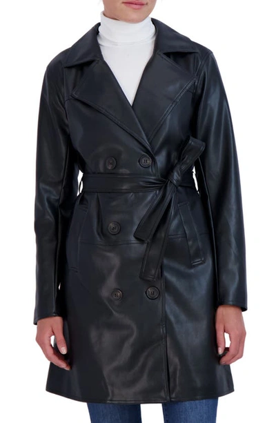 Sebby Faux Leather Trench Jacket In Black