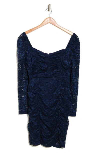 Sam Edelman Ruched Long Sleeve Lace Minidress In Navy