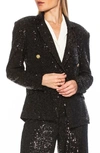 Alexia Admor Abbi Longline Double Breasted Sequin Blazer In Black