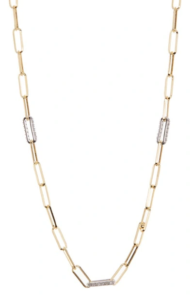 Meshmerise 18k White Gold Plated Diamond Paperclip Chain Necklace In Yellow Gold