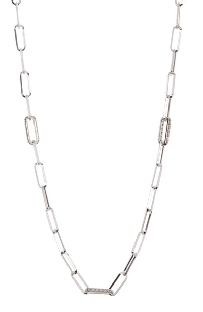 Meshmerise 18k White Gold Plated Diamond Paperclip Chain Necklace In White Gold