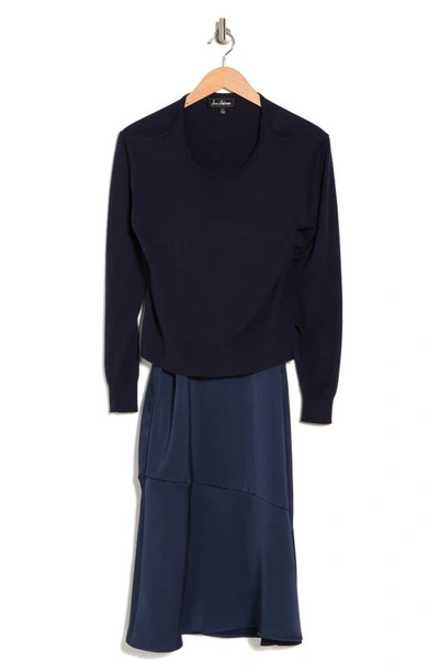 Sam Edelman Slipdress & Long Sleeve Sweater Two-piece Set In Navy
