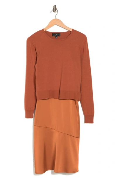 Sam Edelman Slipdress & Long Sleeve Sweater Two-piece Set In Copper