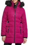 Guess Faux Fur Trim Hooded Puffer Jacket In Magenta