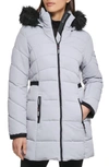 Guess Faux Fur Trim Hooded Puffer Jacket In Sterling
