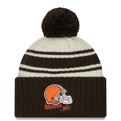 New Era Kids' Youth  Cream/brown Cleveland Browns 2022 Sideline Sport Cuffed Pom Knit Hat