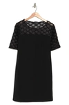 Nina Leonard Elbow Sleeve Shealth Novelty Knit Dress In Black