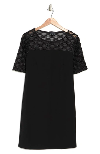 Nina Leonard Elbow Sleeve Shealth Novelty Knit Dress In Black