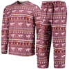 Concepts Sport Cardinal Iowa State Cyclones Ugly Sweater Long Sleeve T-shirt And Pants Sleep Set In Maroon