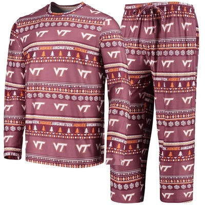 Concepts Sport Maroon Virginia Tech Hokies Ugly Sweater Long Sleeve T-shirt And Pants Sleep Set