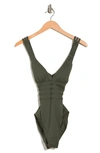 La Blanca Island Goddess Criss-cross Back One-piece Swimsuit In Olive