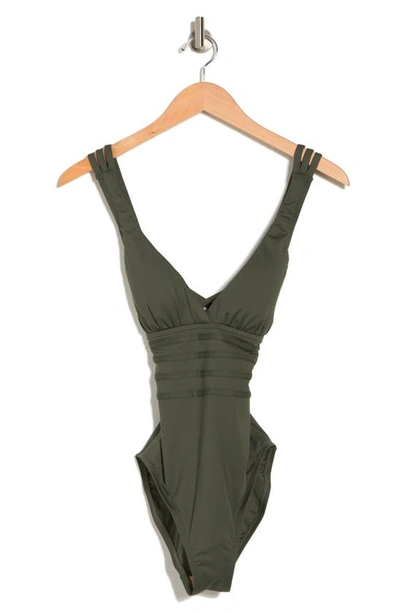 La Blanca Island Goddess Criss-cross Back One-piece Swimsuit In Olive