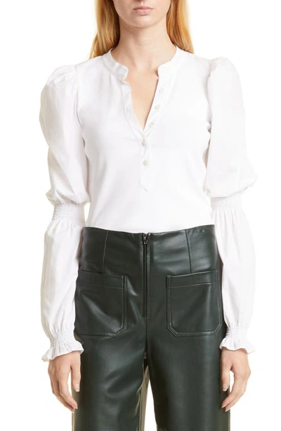Veronica Beard Effy Ribbed Cotton-jersey And Poplin Blouse In White