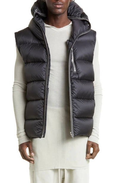 Rick Owens Snorkel Hood Down Quilted Gilet In Nero