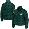 WEAR BY ERIN ANDREWS WEAR BY ERIN ANDREWS GREEN GREEN BAY PACKERS PUFFER FULL-ZIP CROPPED JACKET