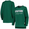 PRESSBOX PRESSBOX GREEN MICHIGAN STATE SPARTANS STEAMBOAT ANIMAL PRINT RAGLAN PULLOVER SWEATSHIRT