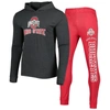 Concepts Sport Men's  Heathered Scarlet, Heathered Charcoal Ohio State Buckeyes Meter Long Sleeve Hoo In Scarlet