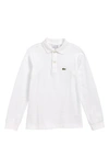 Lacoste Kids' Solid Long Sleeve Polo In White