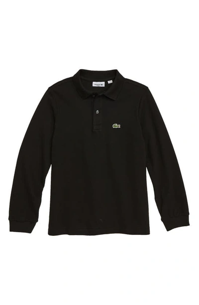 Lacoste Kids' Solid Long Sleeve Polo In Black