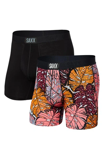 Saxx Vibe Super Soft 2-pack Slim Fit Boxer Briefs In Tropical Wax/ Black