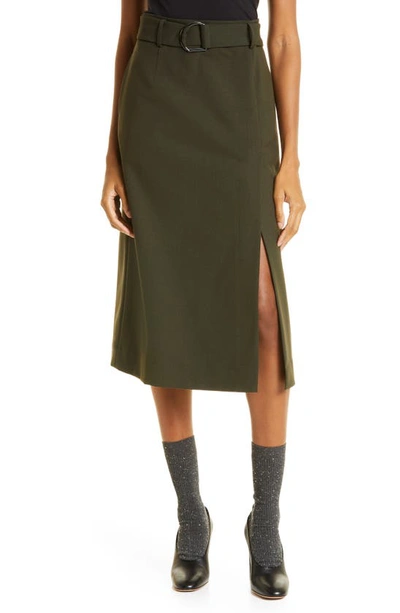 Jason Wu Belted Side Slit Skirt In Deep Rosemary