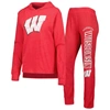 Concepts Sport Women's  Red Distressed Wisconsin Badgers Long Sleeve Hoodie T-shirt And Pants Sleep S In Red