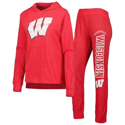 CONCEPTS SPORT CONCEPTS SPORT RED WISCONSIN BADGERS LONG SLEEVE HOODIE T-SHIRT & PANTS SLEEP SET