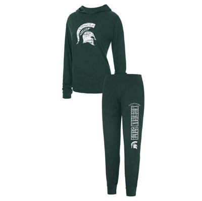 Concepts Sport Heathered Green Michigan State Spartans Long Sleeve Hoodie T-shirt & Pants Sleep Set