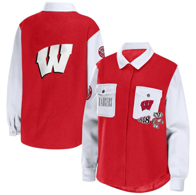 Wear By Erin Andrews Red Wisconsin Badgers Button-up Shirt Jacket