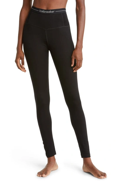 Icebreaker 260 Tech High Waist Merino Wool Base Layer Leggings In Black