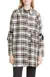 GANNI OVERSIZE CHECK LINEN & SILK SHIRT