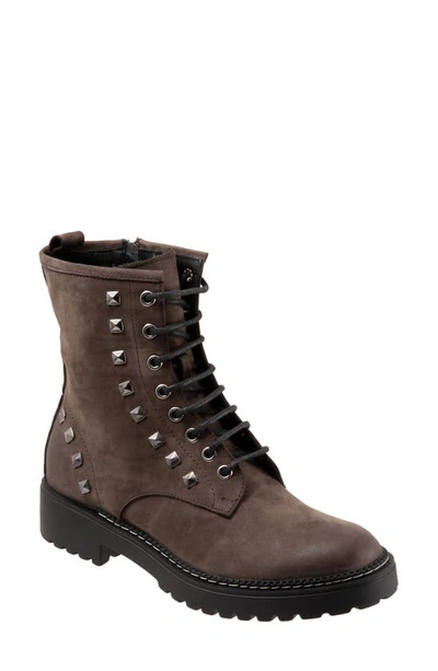 Bueno Studded Combat Boot In Grey Nubuck