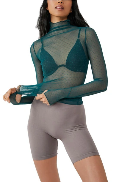 Free People On The Dot Layering Mesh Turtleneck In Deep Teal
