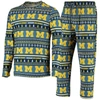 Concepts Sport Navy Michigan Wolverines Ugly Sweater Knit Long Sleeve Top And Pant Set In Navy