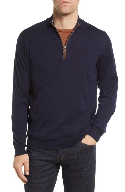 Peter Millar Crown Soft Quarter Zip Merino Wool Blend Pullover In Navy