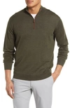 Peter Millar Autumn Crest Quarter Zip Wool & Lyocell Sweater In Olive Branch