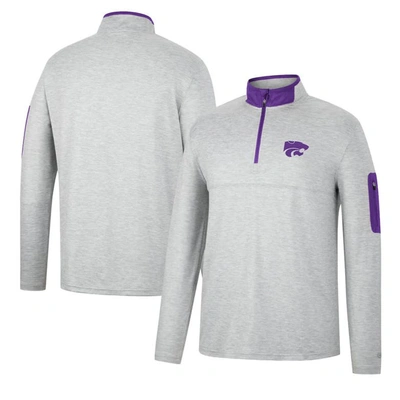 Colosseum Men's  Heathered Gray, Purple Kansas State Wildcats Country Club Windshirt Quarter-zip Jack In Heathered Gray,purple