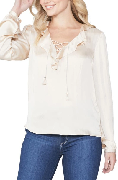Paige Ilara Ruffle Satin Blouse In Ecru