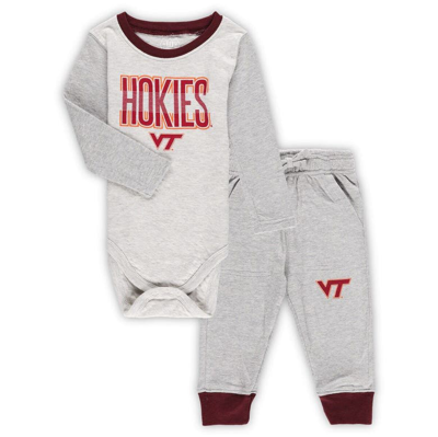 Wes & Willy Babies' Infant Boys And Girls  Heather Gray Virginia Tech Hokies Jie Jie Long Sleeve Bodysuit And