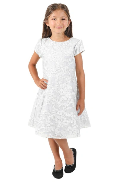 Little Angels Kids' Floral Metallic Satin Jacquard Dress In Silver