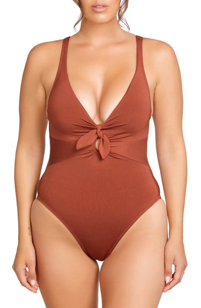 Robin Piccone Ava Plunge Underwire One-piece Swimsuit In Sepia