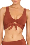 Robin Piccone Ava Knot Front Bikini Top In Sepia