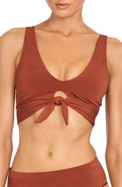 Robin Piccone Ava Knot Front Bikini Top In Sepia