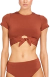 Robin Piccone Ava Knot Front Tee Bikini Top In Sepia