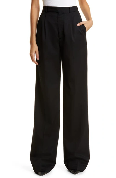 Nili Lotan Valentin Pleated Wool-twill Straight-leg Pants In Carbon